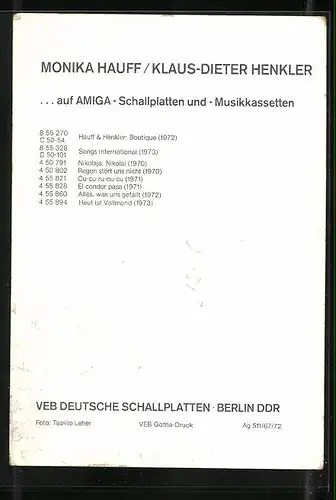AK Musiker Monika Hauff und Klaus-Dieter Henkler, original Autograph