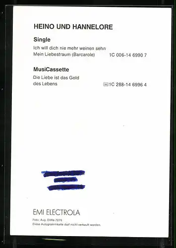 AK Musiker Heino mit seiner Frau Hannelore, original Autograph
