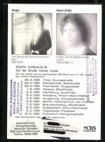 AK Musiker Costa Cordalis, original Autograph