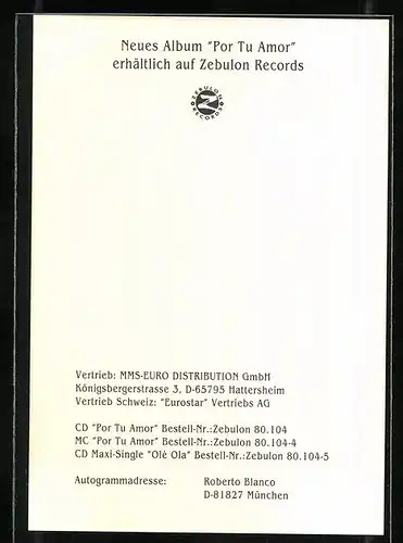 AK Musiker Roberto Blanco mit Anzug und Krawatte, original Autograph