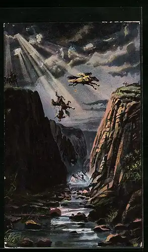 AK Die Sage von der Rosstrappe, Als noch Hünen den Harz bewohnten...