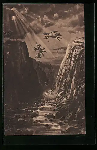 AK Die Sage von der Rosstrappe, Als noch die Hünen den Harz bewohnten...