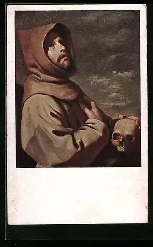 AK H. Franz von Assisi mit einem Totenkopf