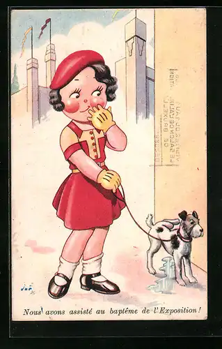 AK Frau geht mit ihrem Hund Gassi, Toilettenhumor