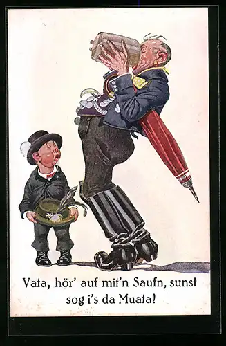 AK Mann beim Trinken mit einem Jungen, Trinkerhumor