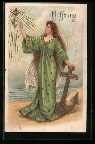 Präge-AK Hoffnung, Frau mit Anker und Stern, Allegorie