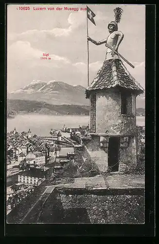 AK Luzern, Teilansicht mit Rigi von der Musegg aus