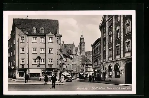 AK Augsburg, Platz und Annastrasse mit Geschäften