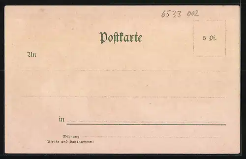 Lithographie Bacharach, Teilansicht, Frau mit Trauben