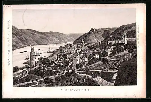 Vorläufer-Lithographie Oberwesel, 1891, Teilansicht