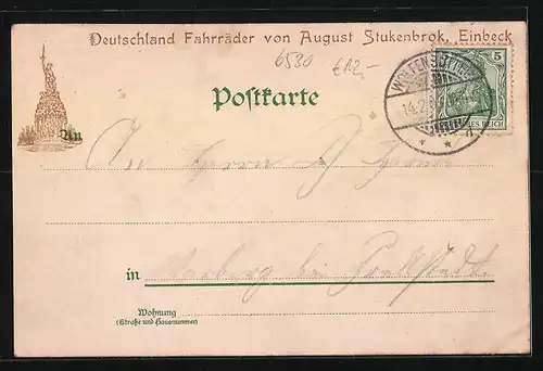 Lithographie Bingen-Bingerbrück, Rathaus, Uferpartie, Reklame für Deutschland Fahrräder von August Stukenbrok Einbeck