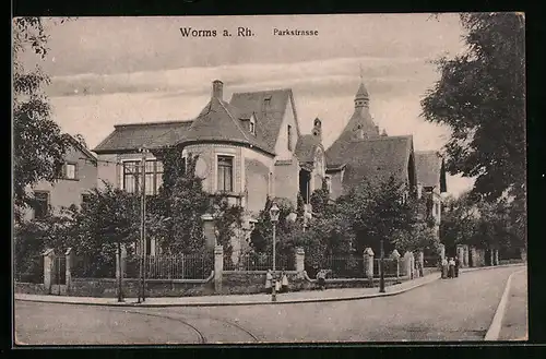 AK Worms a. Rh., Parkstrasse mit Anwohnern