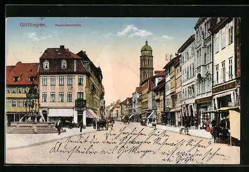 AK Göttingen, Weenderstrasse mit Brunnen