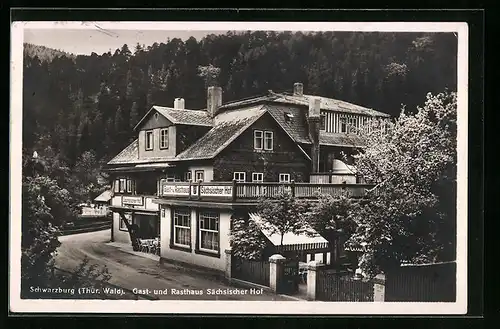 AK Schwarzburg /Th., Gast- und Rasthaus Sächsischer Hof mit Garten und Strasse