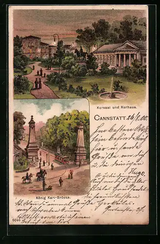 Lithographie Cannstatt, Kursaal und Kurhaus, König Karl-Brücke