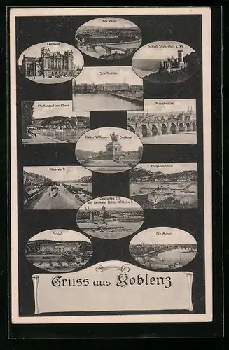 AK Koblenz, Festhalle, Ehrenbreitstein, Schiffbrücke