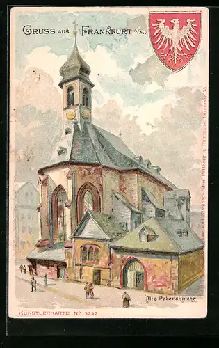 Lithographie Frankfurt a. M., Alte Peterskirche, Wappen