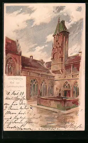 Lithographie Nürnberg, Hof im Germanischen Museum