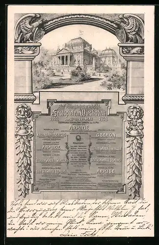 Künstler-AK Wiesbaden, Festspiele zu Wiesbaden 1902, Festspielhaus