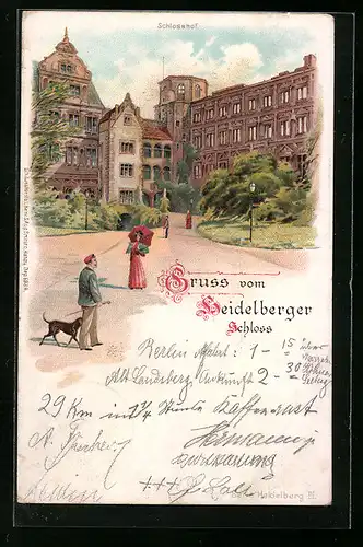 Lithographie Heidelberg, Heidelberger Schloss, Schlosshof
