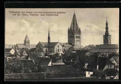 AK Soest, Teilansicht vom Hohnekirchturm gesehen, St. Paulikirche