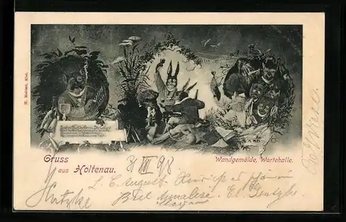 AK Holtenau, Wandgemälde, Wartehalle