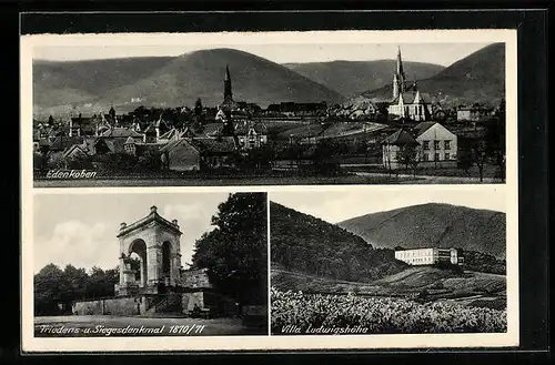 AK Edenkoben, Villa Ludwigshöhe, Friedens- u. Siegesdenkmal 1870 /71