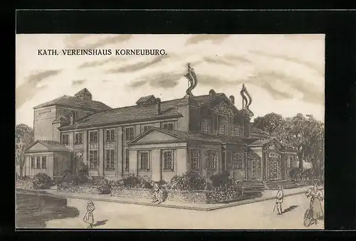 Künstler-AK Korneuburg, Kath. Vereinshaus mit Strasse