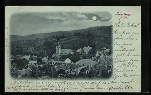 Mondschein-AK Kierling, Teilansicht aus der Vogelschau