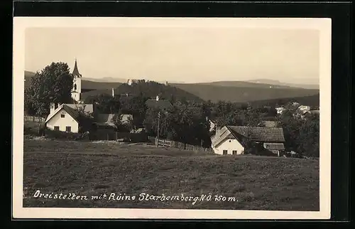 AK Dreistetten, Teilansicht mit Ruine Starhemberg und Kirche