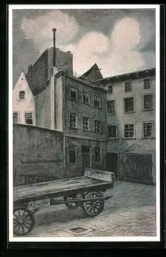 Künstler-AK Breslau, Hof 2 mit den Zimmern von Wohlfahrt, v. Fink, Baumann etc.