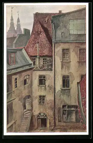 Künstler-AK Breslau, Blick auf die Wohnung des Kaufherrn T. O. Schroeter & die Fenster des gemeinschaftl. Speisesaales