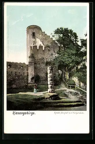 AK Kynast /Riesengebirge, Burghof m. d. Prangersäule