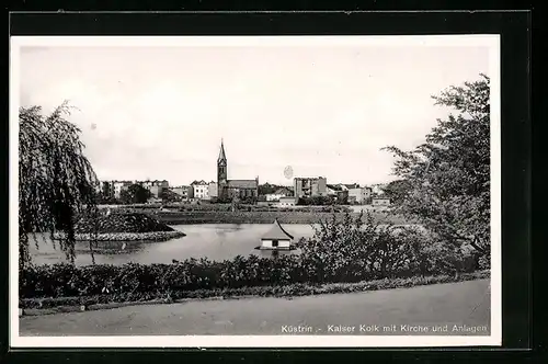 AK Küstrin, Kaiser Kolk mit Kirche und Anlagen