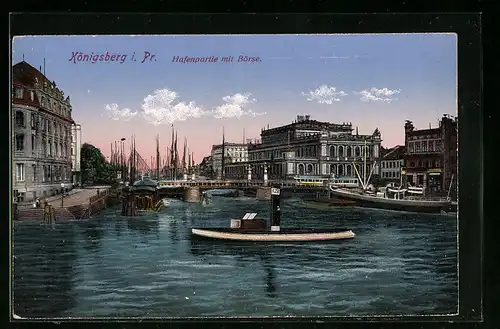 AK Königsberg i. Pr., Hafenpartie mit Börse
