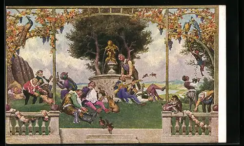 Künstler-AK Paul Hey: Szene aus dem Märchen Schlaraffenland