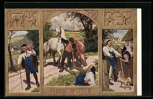 Künstler-AK Paul Hey: Szenen aus dem Märchen Hans im Glück