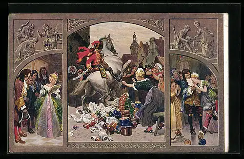 Künstler-AK Paul Hey: Szene aus dem Märchen König Drosselbart