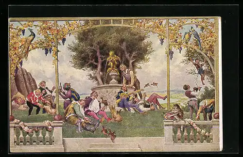 Künstler-AK Paul Hey: Szene aus dem Märchen Schlaraffenland