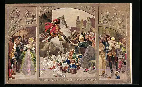 Künstler-AK Paul Hey: Szenen aus dem Märchen König Drosselbart