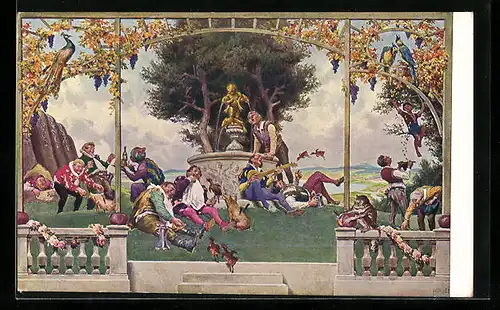 Künstler-AK Paul Hey: Szene aus dem Märchen Schlaraffenland