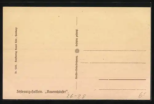 Steindruck-AK Schleswig-Holstein, Bauernhäuser mit Hühnern