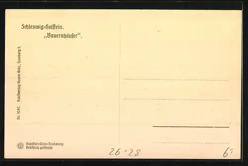 Steindruck-AK Schleswig-Holstein, Bauernhäuser, Pferdekarre