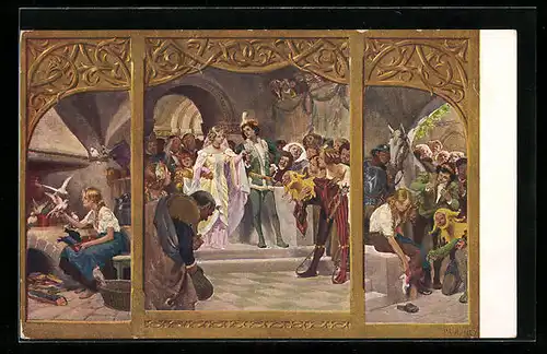 Künstler-AK Paul Hey: Szenen aus dem Märchen Aschenputtel