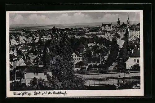 AK Ludwigsburg, Ortsansicht mit Blick zur Stadtkirche