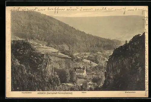 AK Asbach, Ortsansicht mit Hachelstein, Hotel und Breitenstein