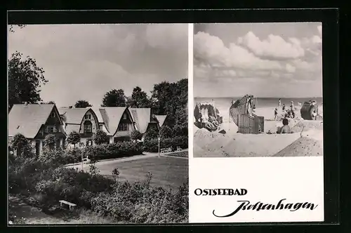 AK Boltenhagen, Wohnhäuser und Badegäste am Ostseestrand