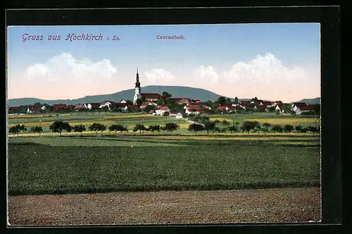 AK Hochkirch i. Sa., Panorama mit Kirche und Czorneboh