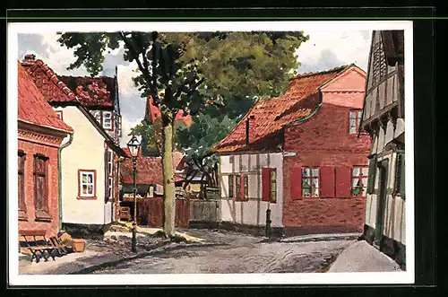 Künstler-AK Travemünde, Wohnhäuser in der Marktstrasse