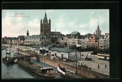 AK Köln a. Rhein, Schiffe im Kanal an der Frankenwerft